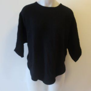 *Womens Cashmere Cashmere Black Round Hem Short Sleeve Sweater S